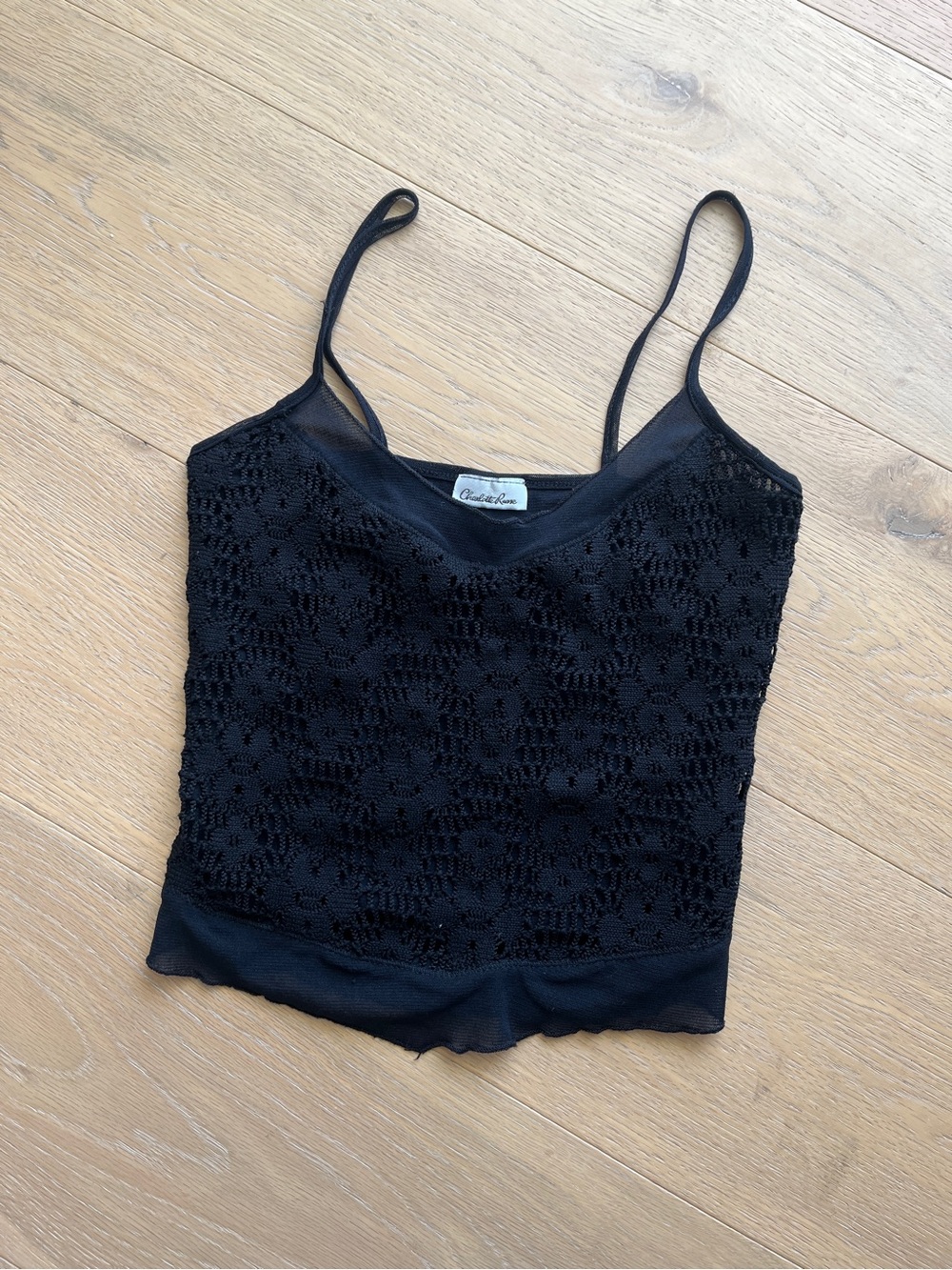 Y2K Charlotte Russe Mesh Crochet Double Lined Cropped Spaghetti Strap